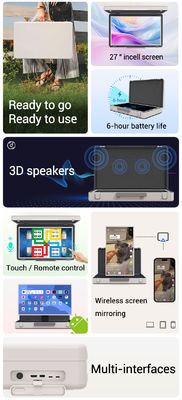 ELC PackGO 휴대용 27인치 소지품 디자인 터치 스크린 안드로이드 시스템 스마트 TV 캠핑용 스크린