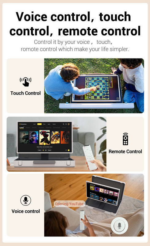ELC PackGO 휴대용 27인치 소지품 디자인 터치 스크린 안드로이드 시스템 스마트 TV 캠핑용 스크린
